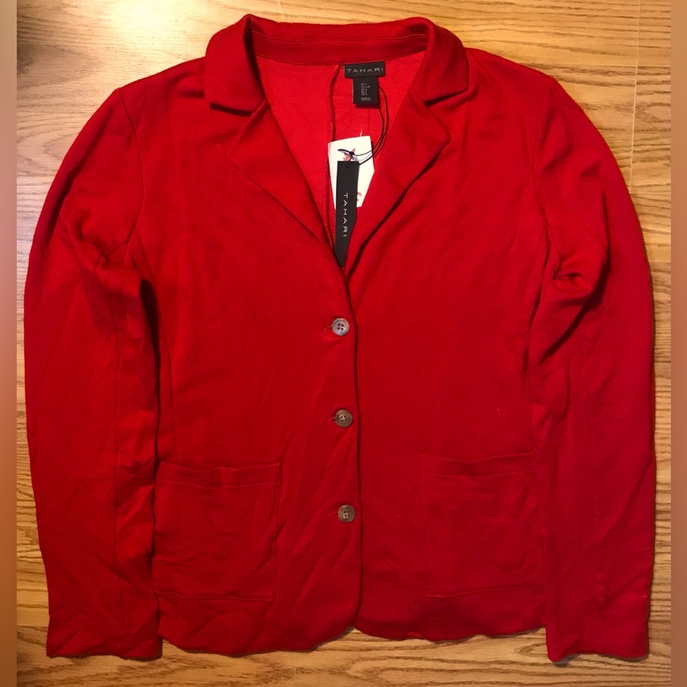 Tahari Red 3 Button Blazer / Jacket Womens L NWT